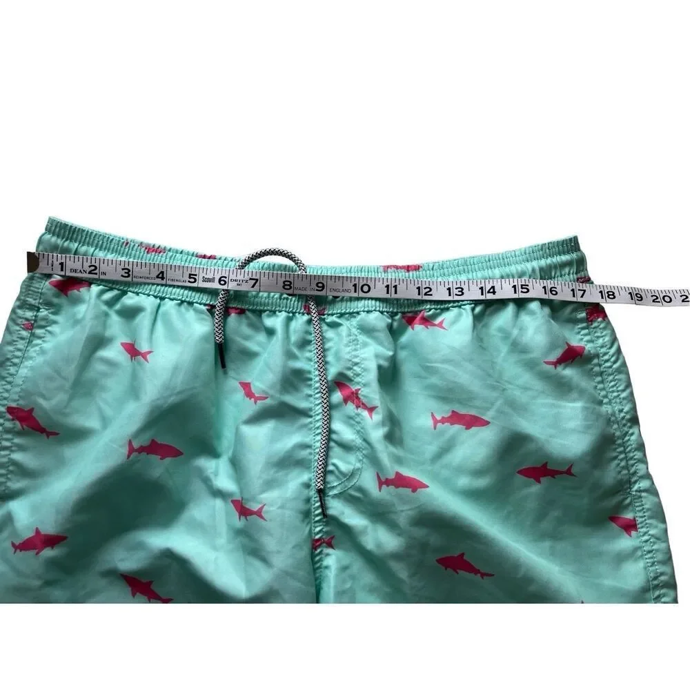 Maamgic mint green swim trunks with hot pink shark pattern - XL